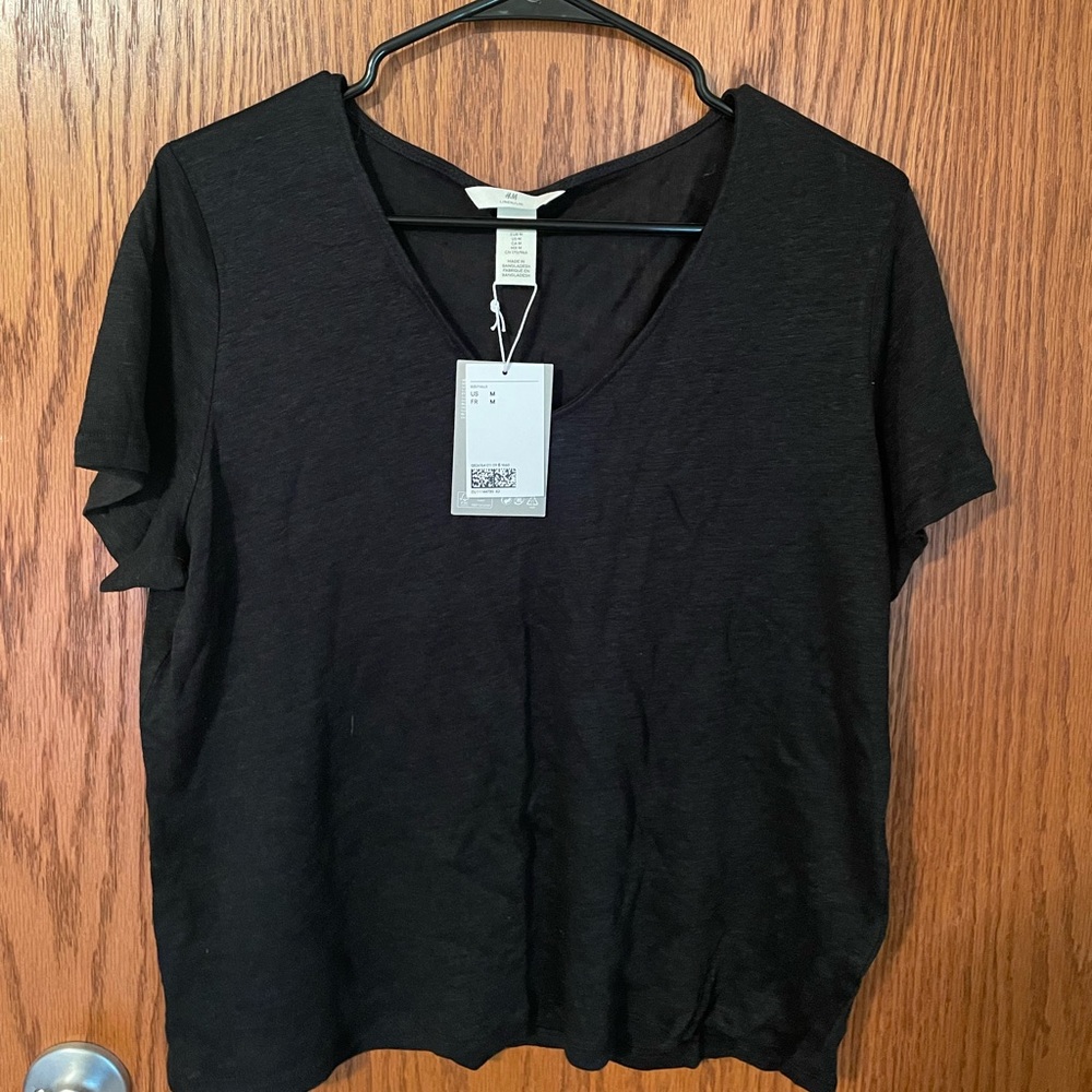 H&M linen oversized tee black